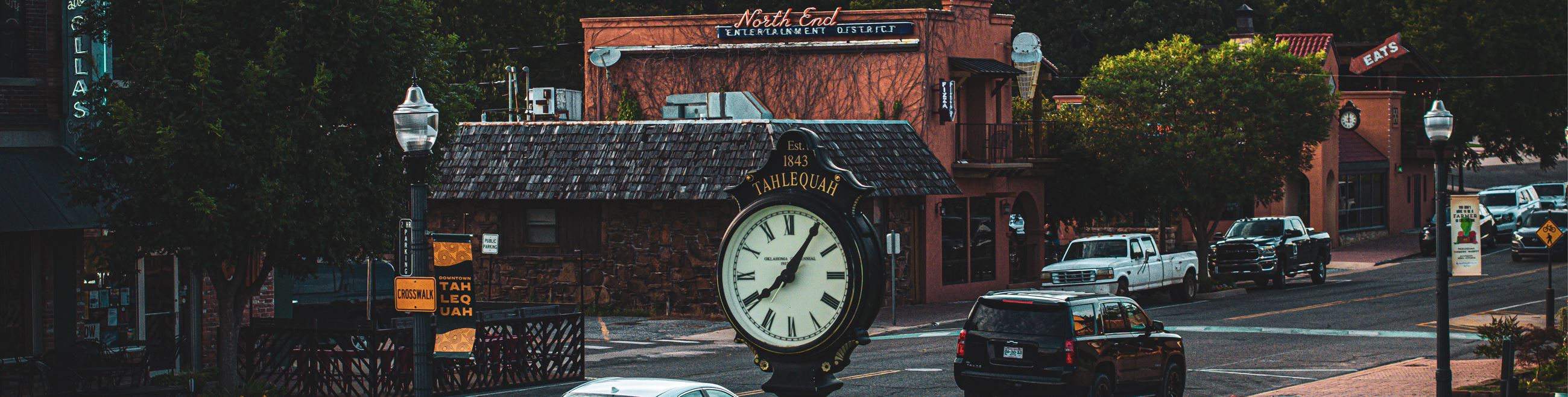Downtown Tahlequah with Clock